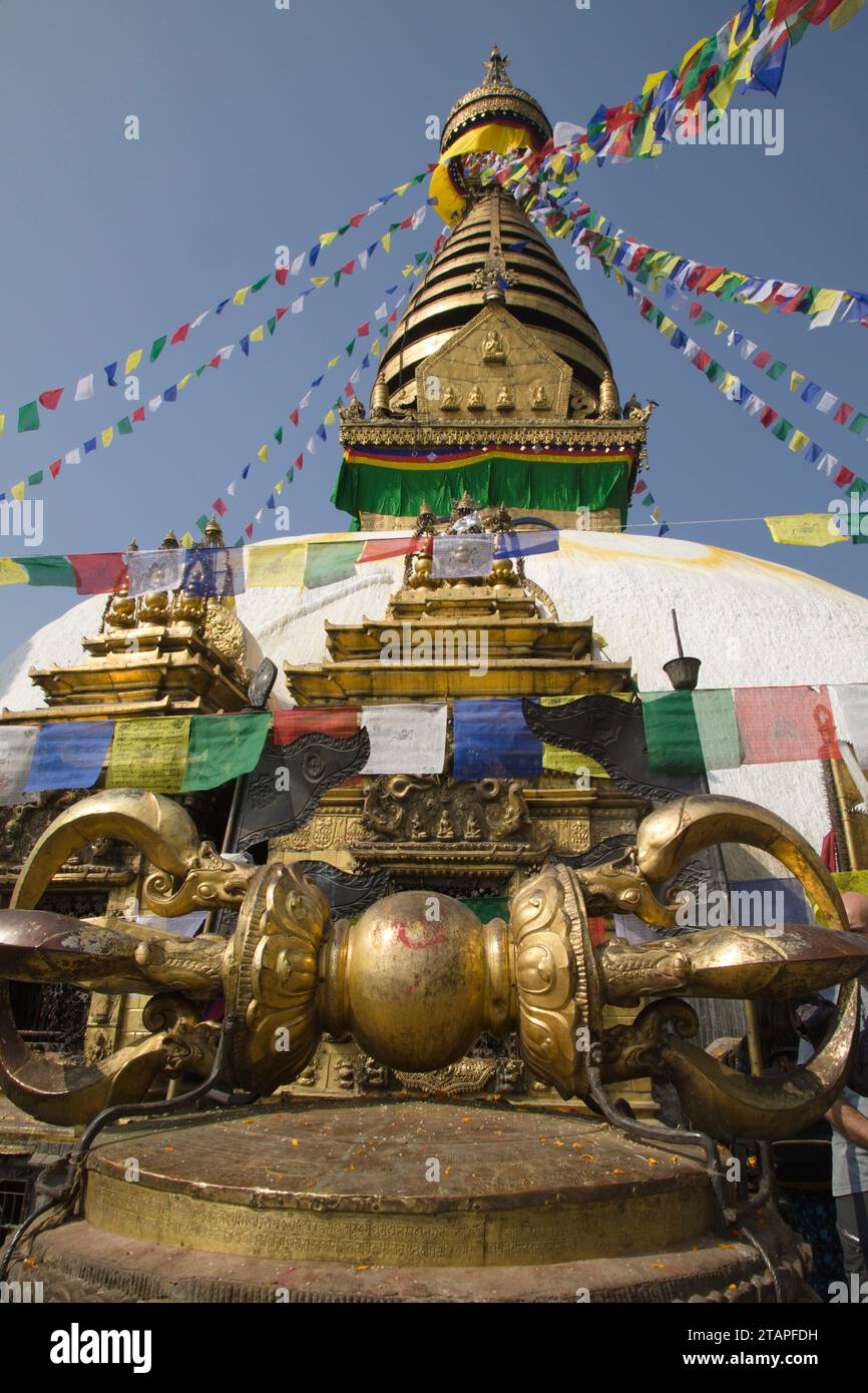 Nepal, valle di Kathmandu, Swayambhunath, santuario buddista, stupa, vajra, dorje, Foto Stock