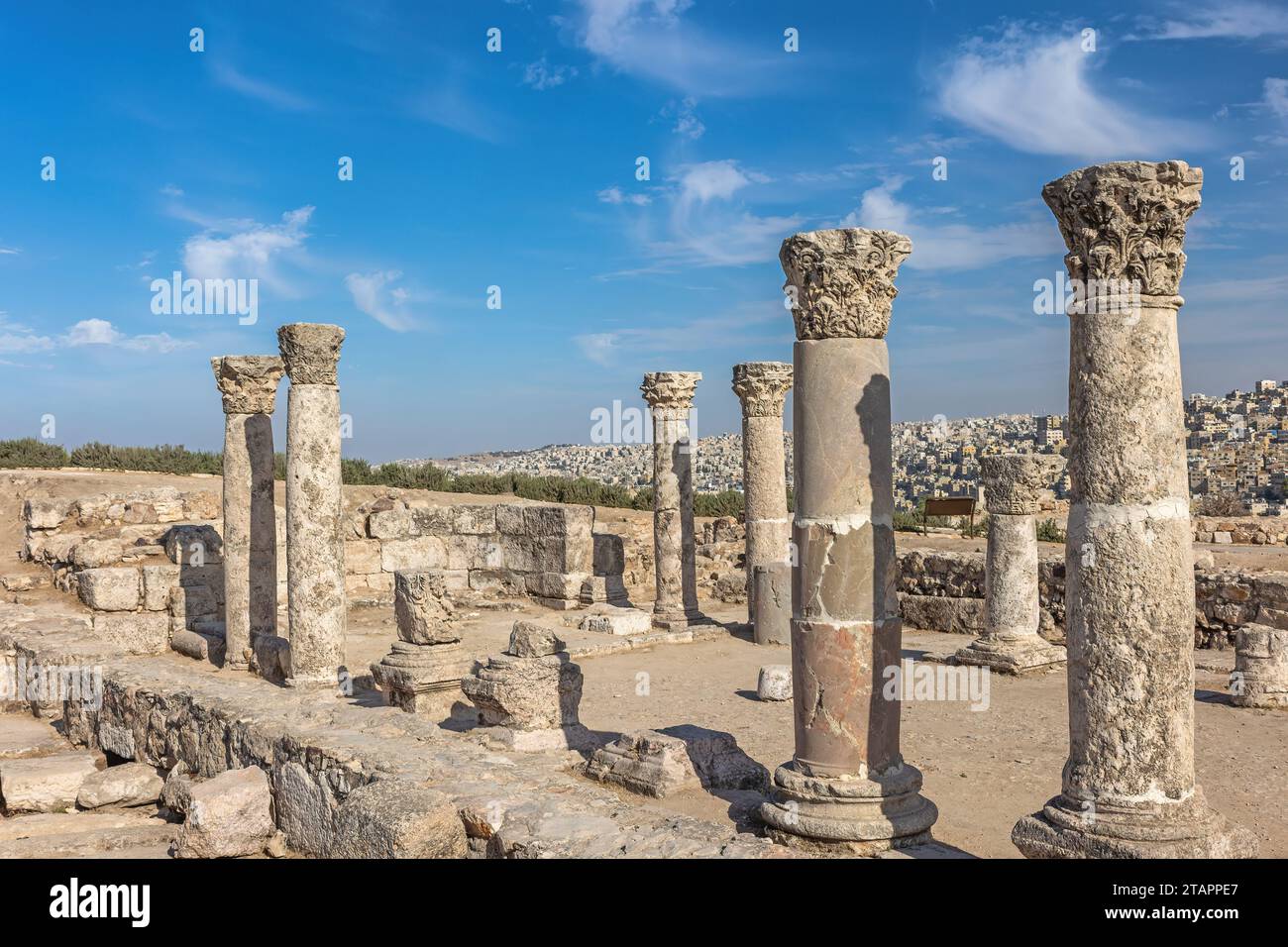 La chiesa bizantina della Cittadella di Amman, un sito archeologico al centro del centro di Amman in Giordania. Foto Stock