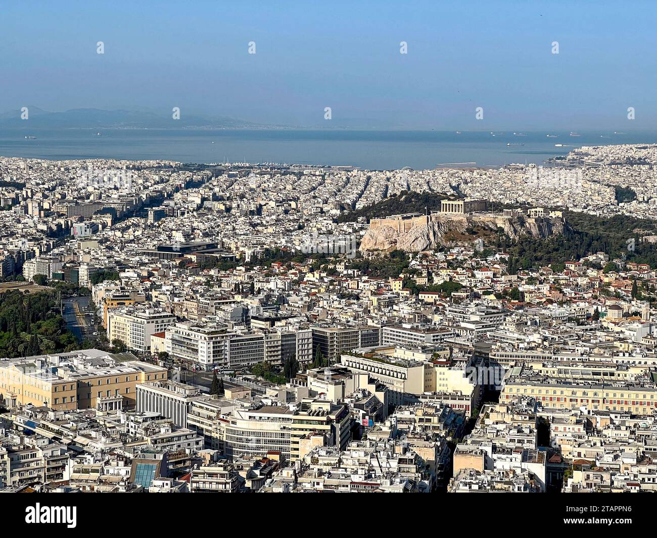 Vista aerea di Atene dal monte Lycabettus, Attica, Grecia Foto Stock