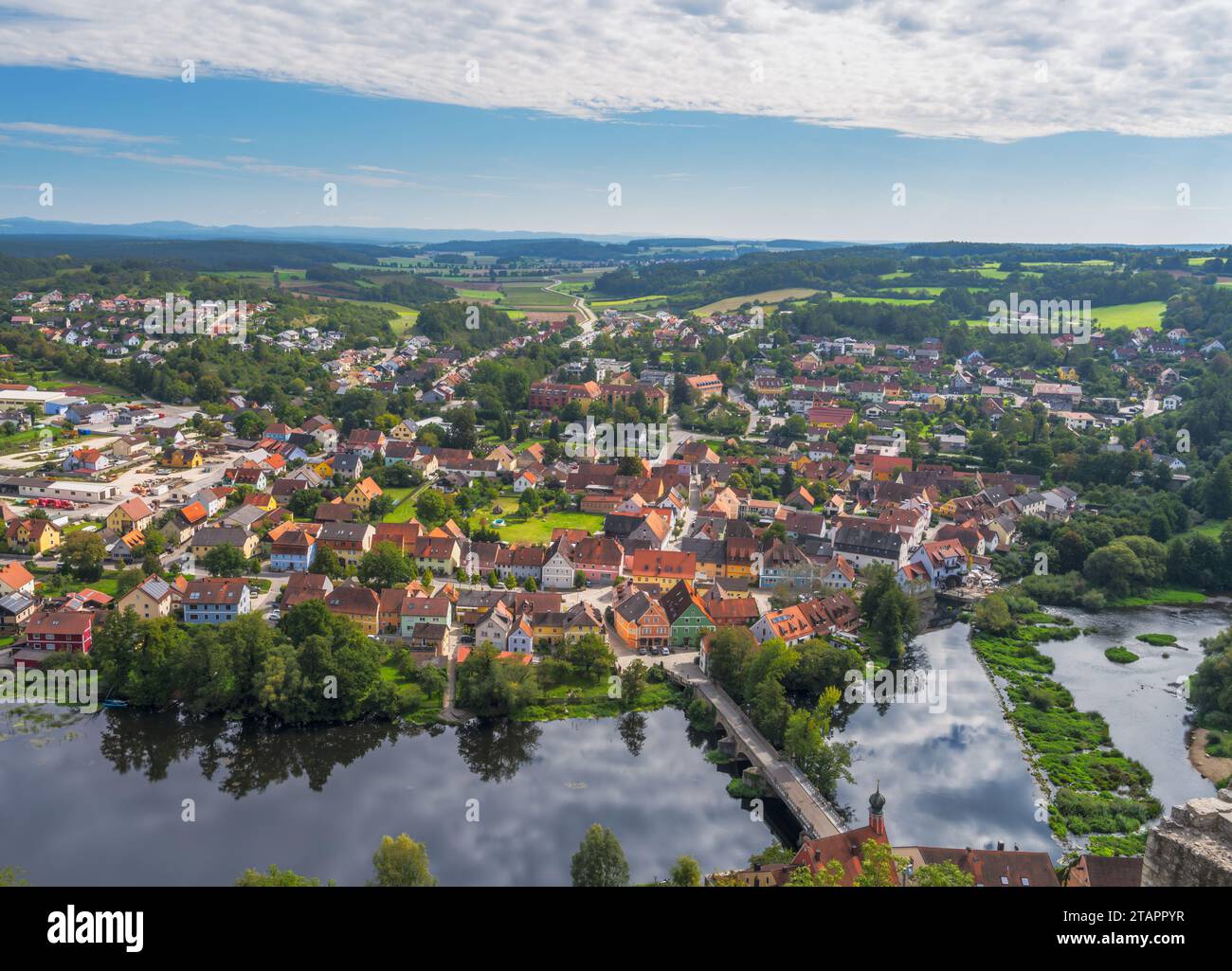 Vista aerea sul villaggio di Kallmuenz in Baviera Foto Stock