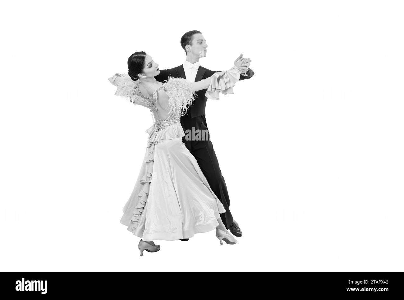 sala da ballo di lunghezza intera, coreografia di coppia danza sullo sfondo. Foto Stock