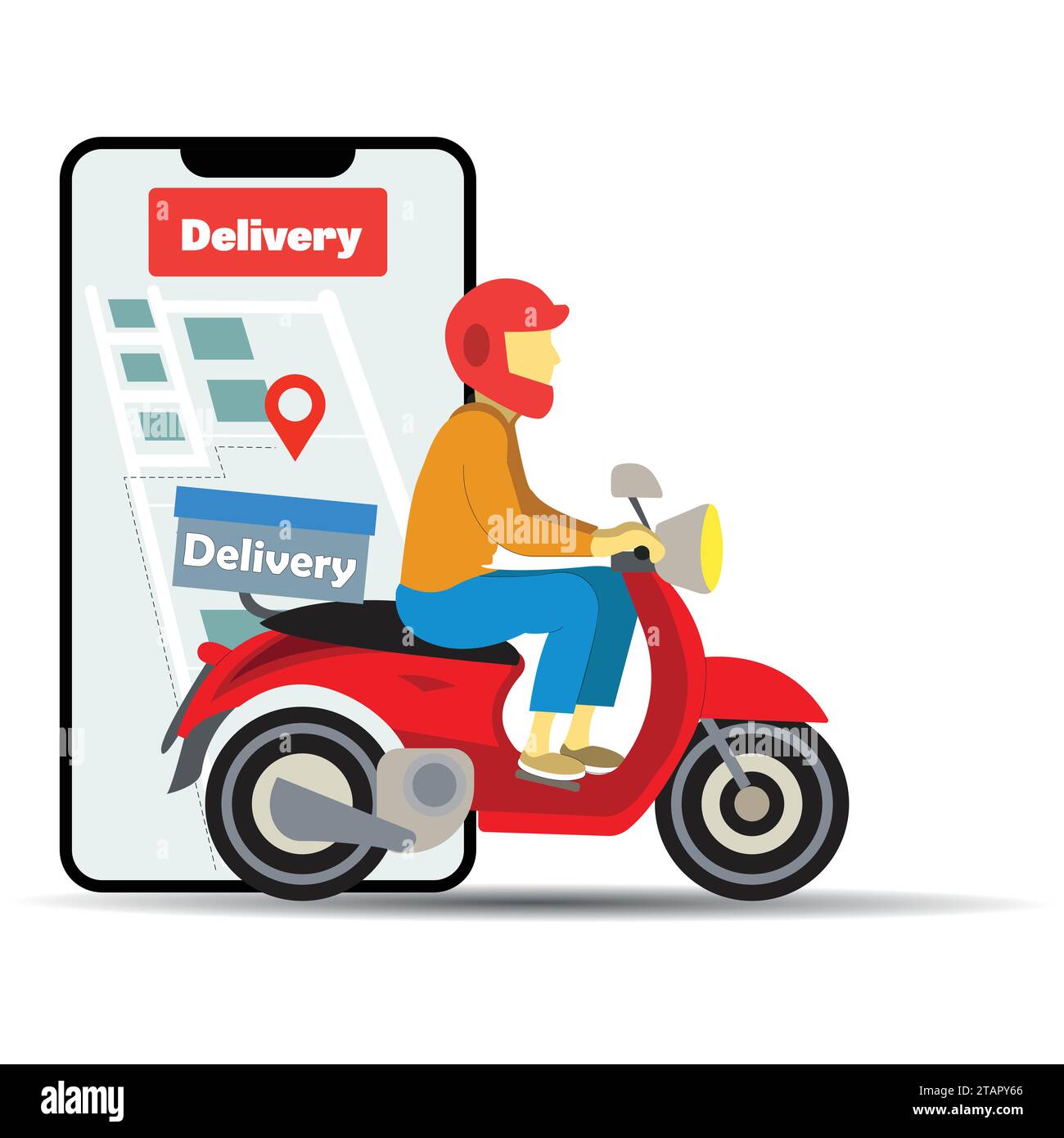 Concetto di delivery online dal cellulare alla motocicletta Illustrazione Vettoriale