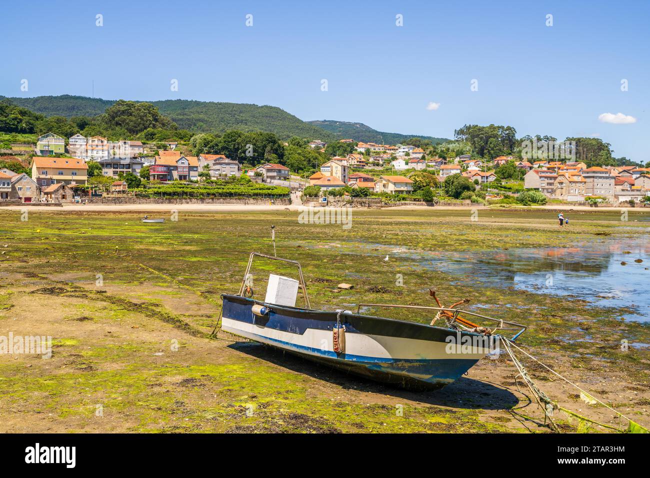Vecchia barca overgrown, sull'acqua Combarro, Spagna, Galizia Foto Stock
