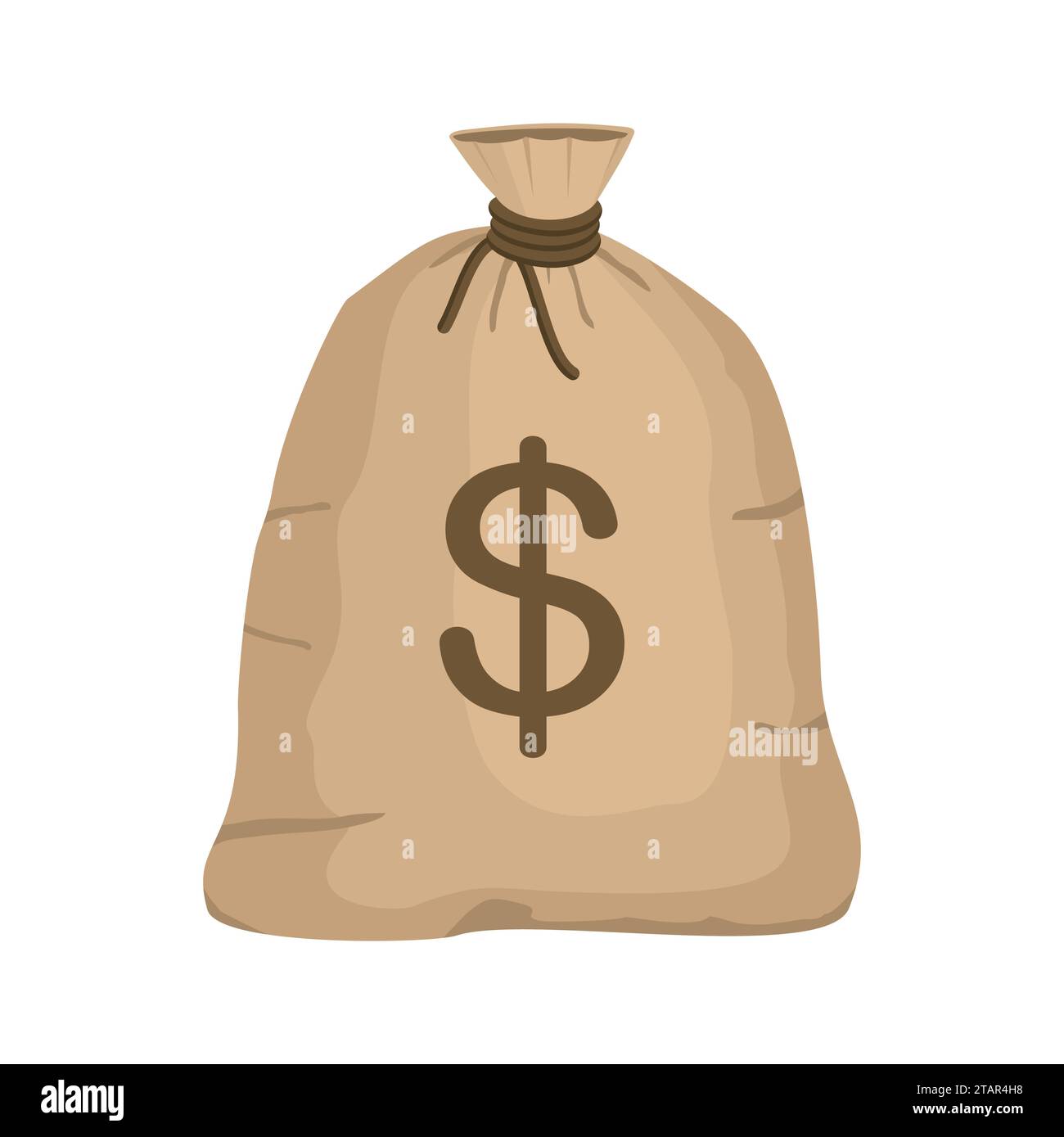 Borsa dei soldi con simbolo del dollaro americano isolato su sfondo bianco. icona a sacco pieno illustrazione vettoriale in stile cartone animato piatto Illustrazione Vettoriale