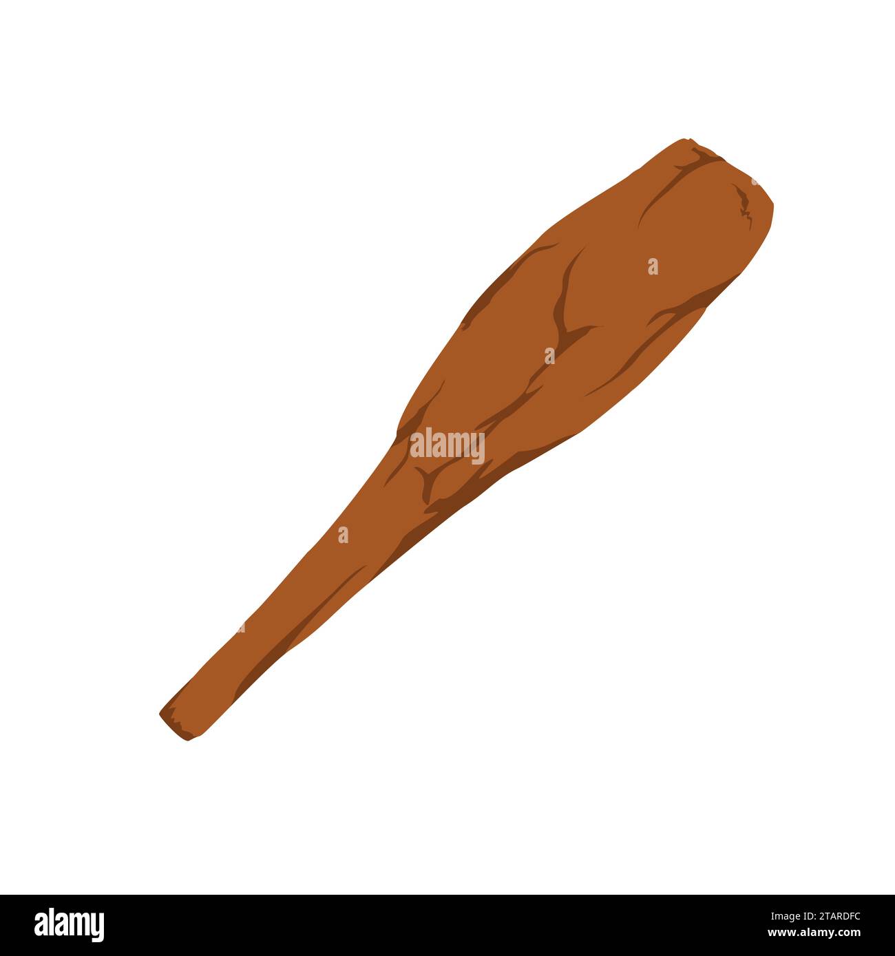 Cudgel o bastoncino di legno isolato su sfondo bianco. Arma a perno dell'età della pietra in stile piatto. Illustrazione vettoriale. Illustrazione Vettoriale