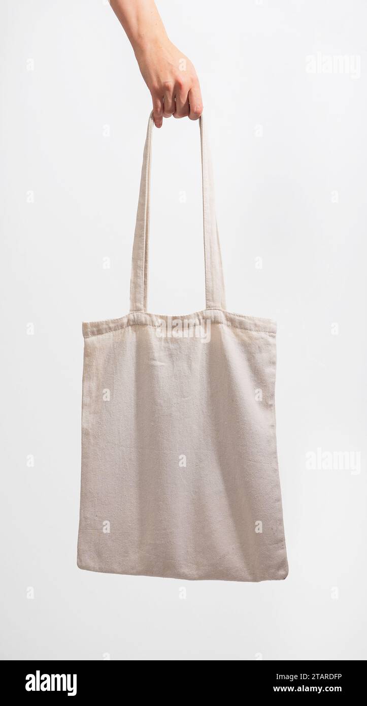 Mockup con borsa in cotone naturale. Shopper di tessuti organici, totebag Foto Stock