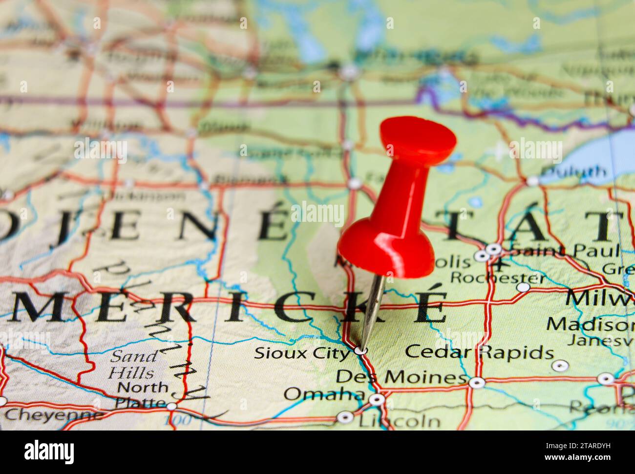 Sioux City, Iowa pin sulla mappa Foto Stock
