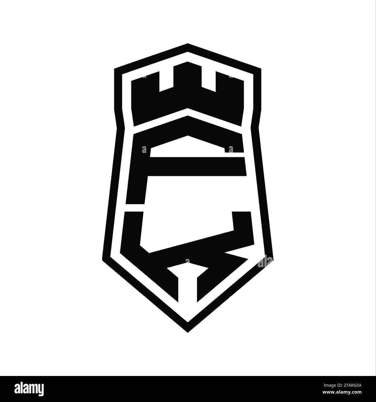 FK Letter Logo monogramma esagonale forma dello scudo verso l'alto e verso il basso con modello di design a castello a corona isolato Foto Stock