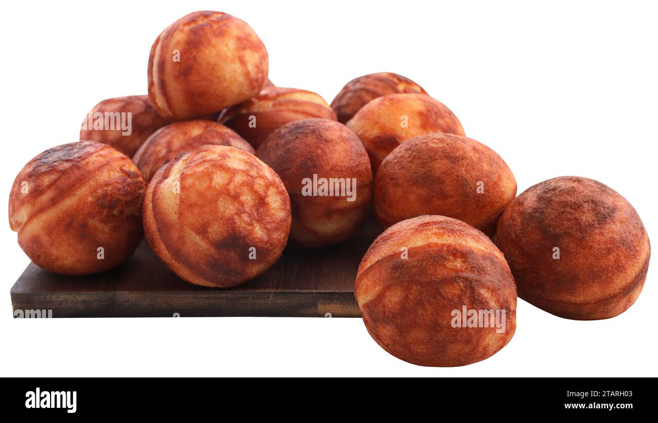 Le famose pancake Dansih o l'aebleskiver primo piano Foto Stock