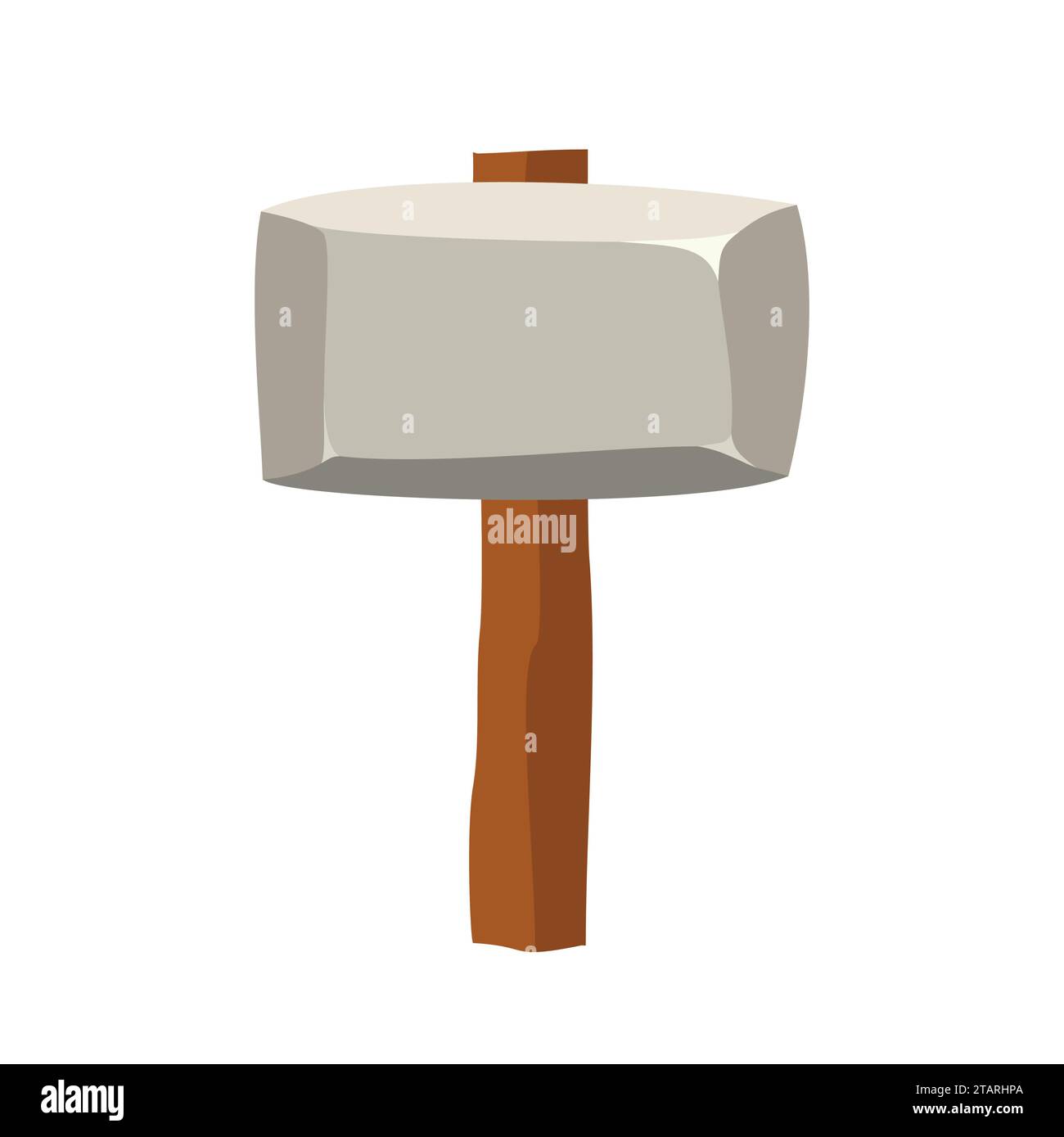 Martello di pietra isolato su sfondo bianco. Strumento e arma antichi in stile piatto. Illustrazione vettoriale. Illustrazione Vettoriale