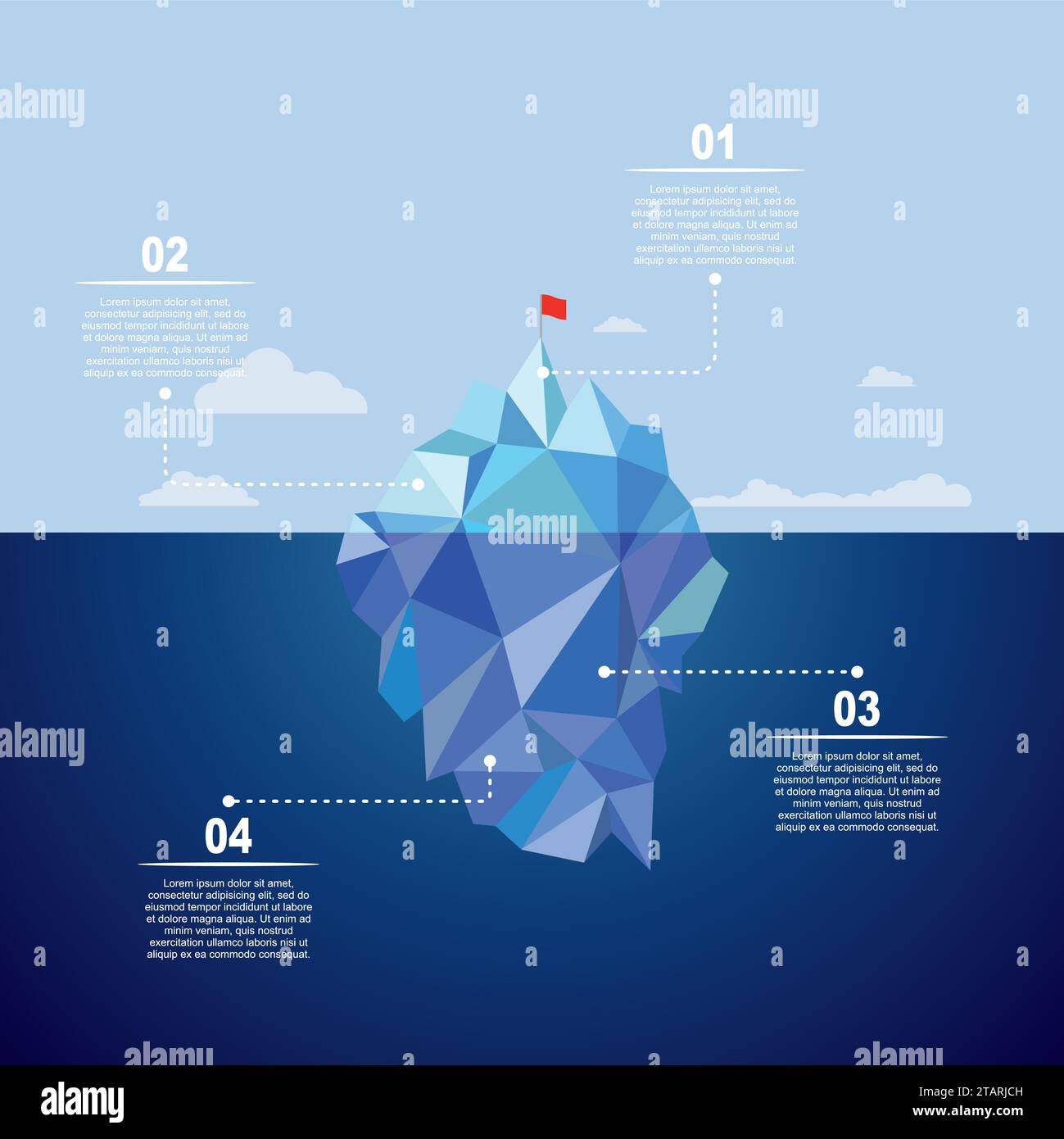 Modello infografico iceberg sull'acqua. Illustrazione vettoriale Illustrazione Vettoriale