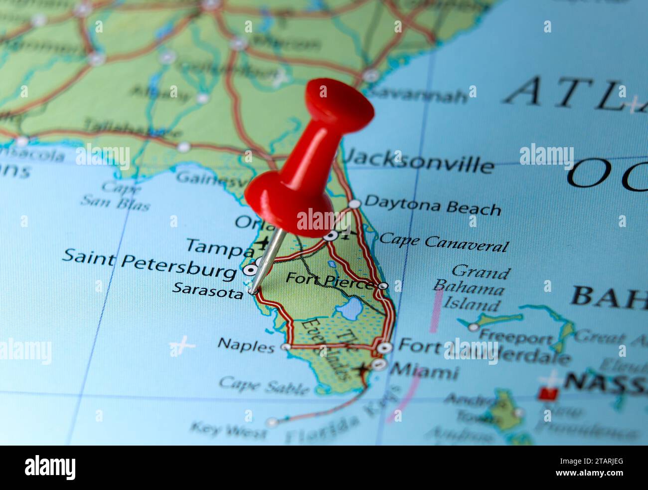 Sarasota, Florida, spilla sulla mappa Foto Stock