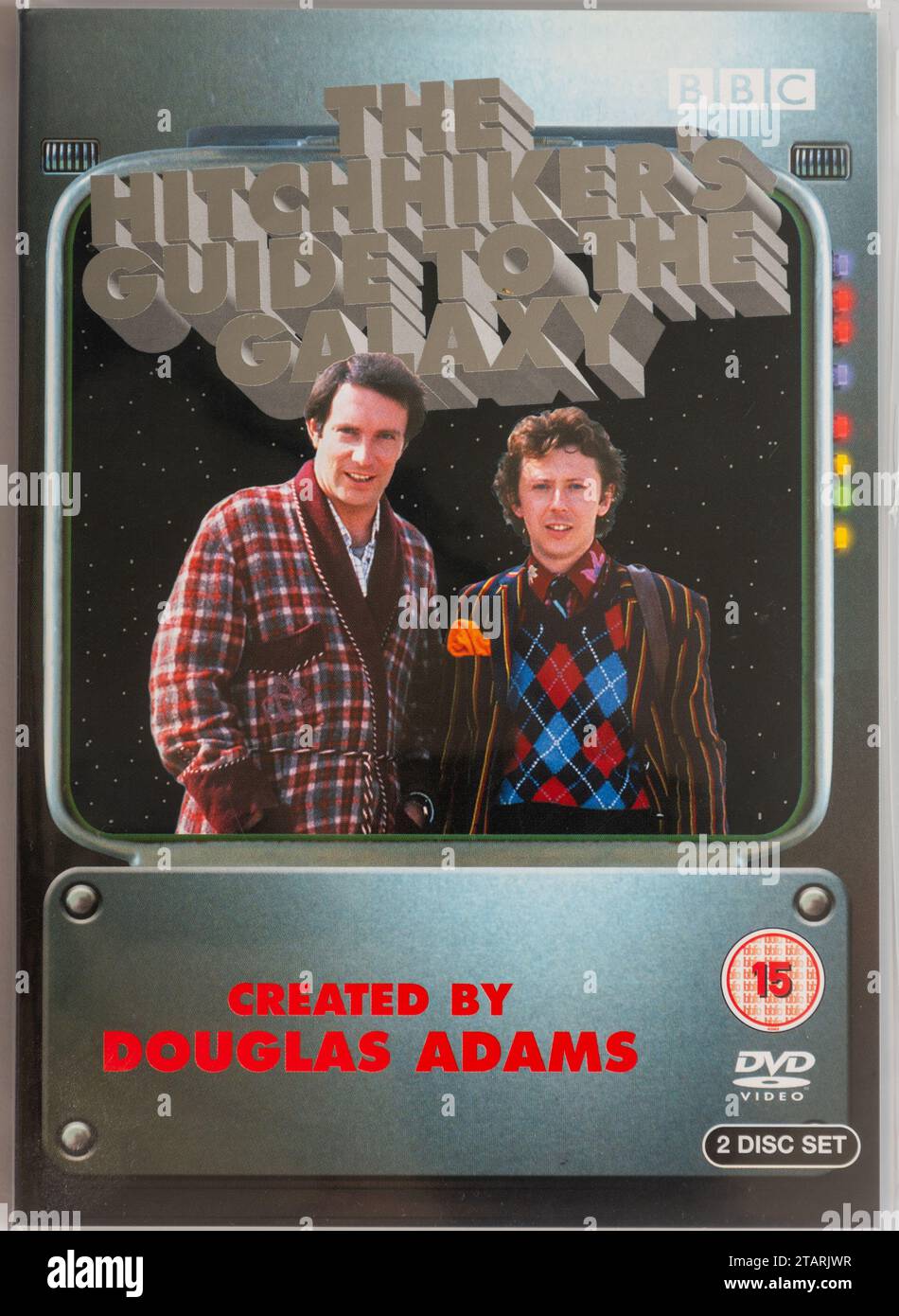 The Hitchhikers Guide to the Galaxy DVD contenente la serie televisiva in sei parti della BBC del 1981, genere comico di fantascienza Foto Stock