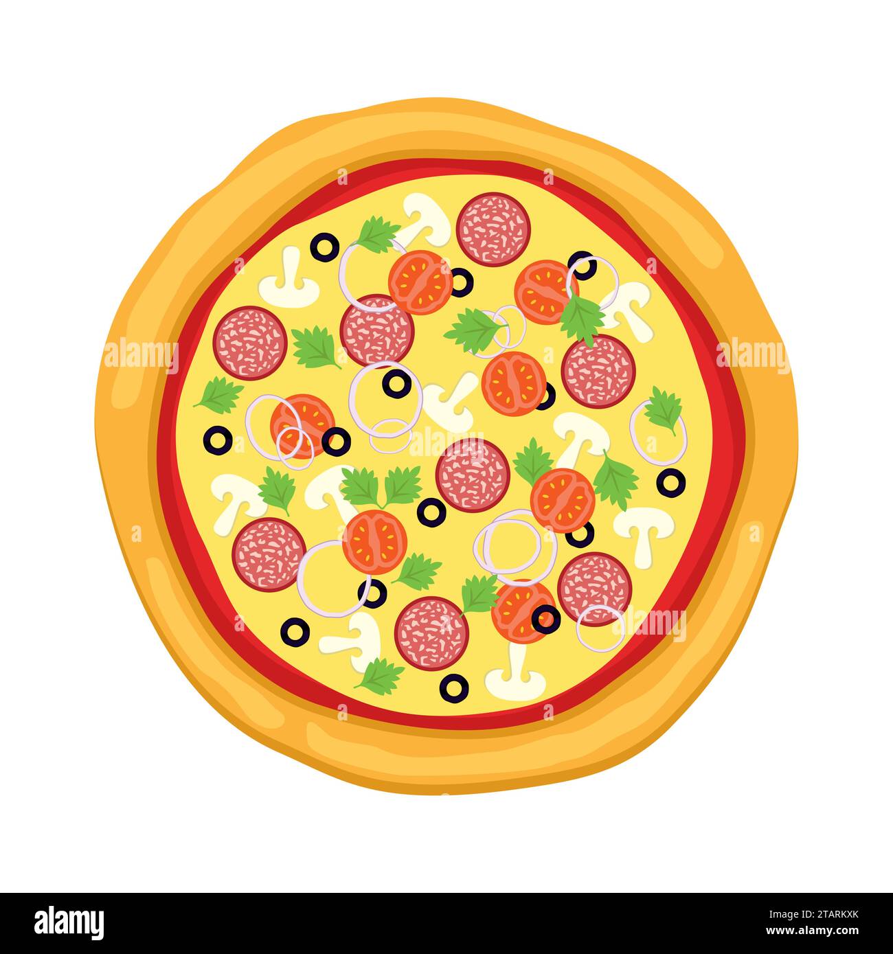 Pizza piatta isolata su sfondo bianco. Icona della silhouette del cibo. Illustrazione vettoriale. Illustrazione Vettoriale