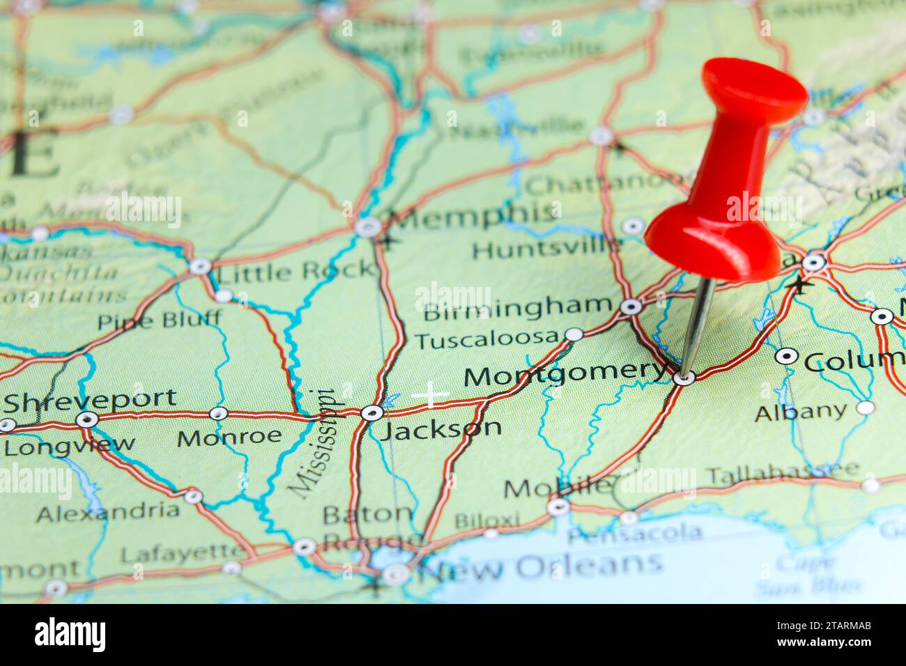 Montgomery, Alabama pin sulla mappa Foto Stock