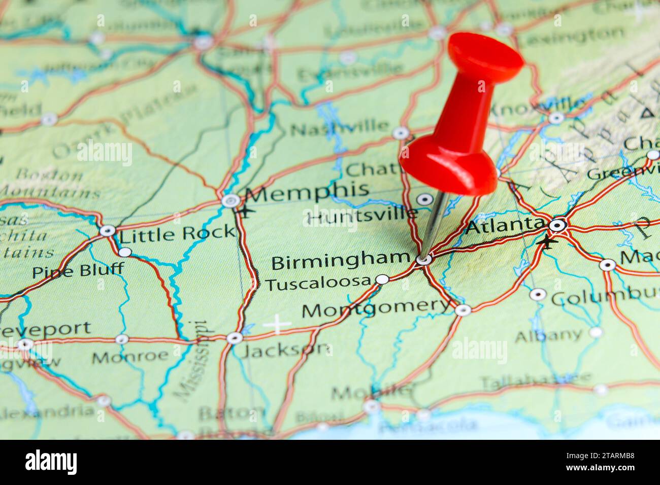Birmingham, Alabama pin sulla mappa Foto Stock