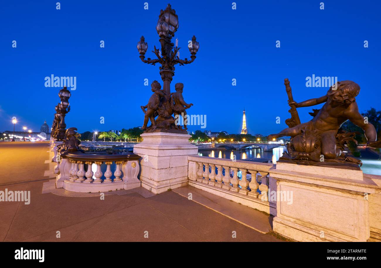 Ponte di Alessandro III di notte, Parigi Foto Stock