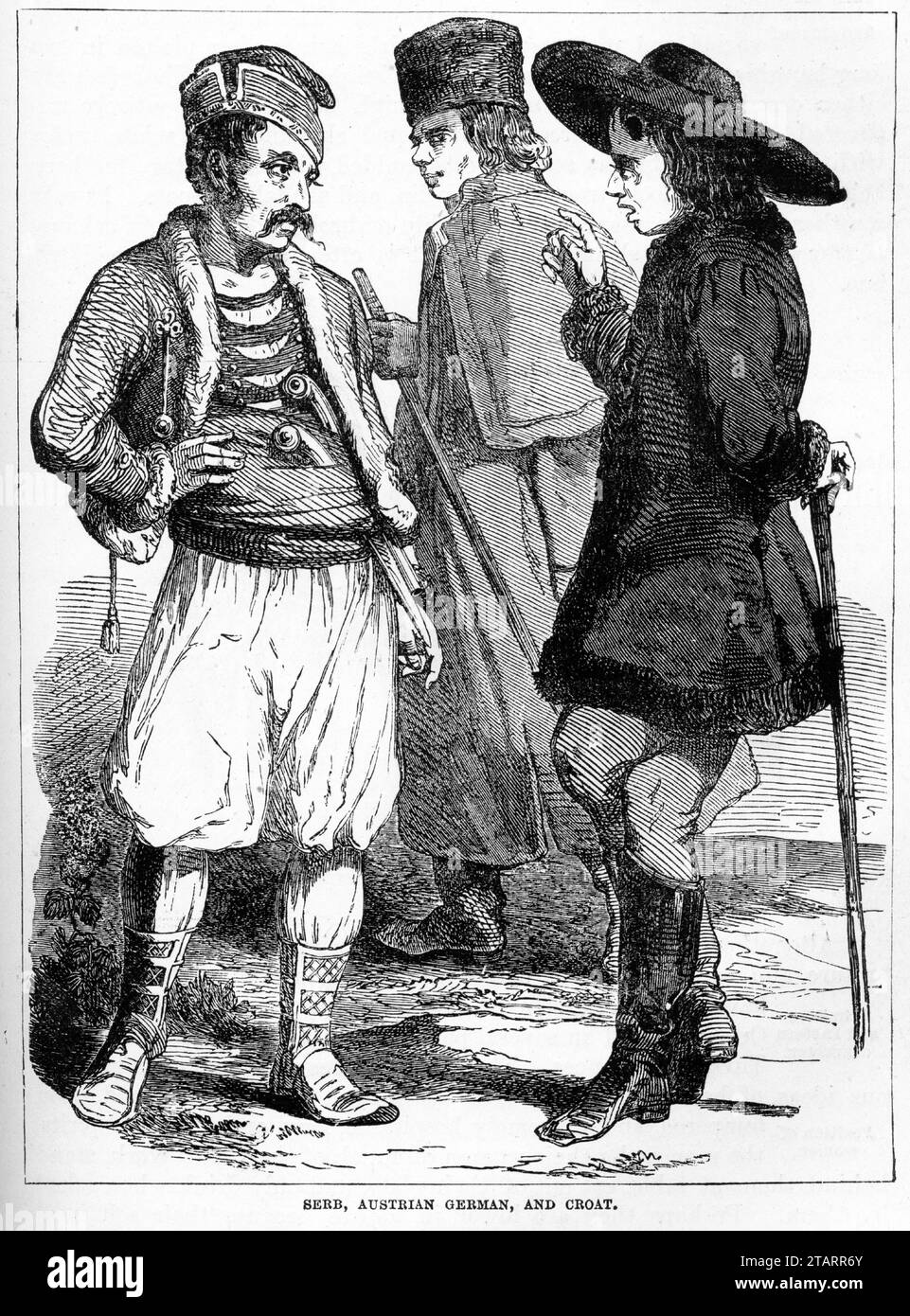 Ritratto inciso di serbi, austriaci tedeschi e croati in costumi tradizionali. Pubblicato intorno al 1887 Foto Stock
