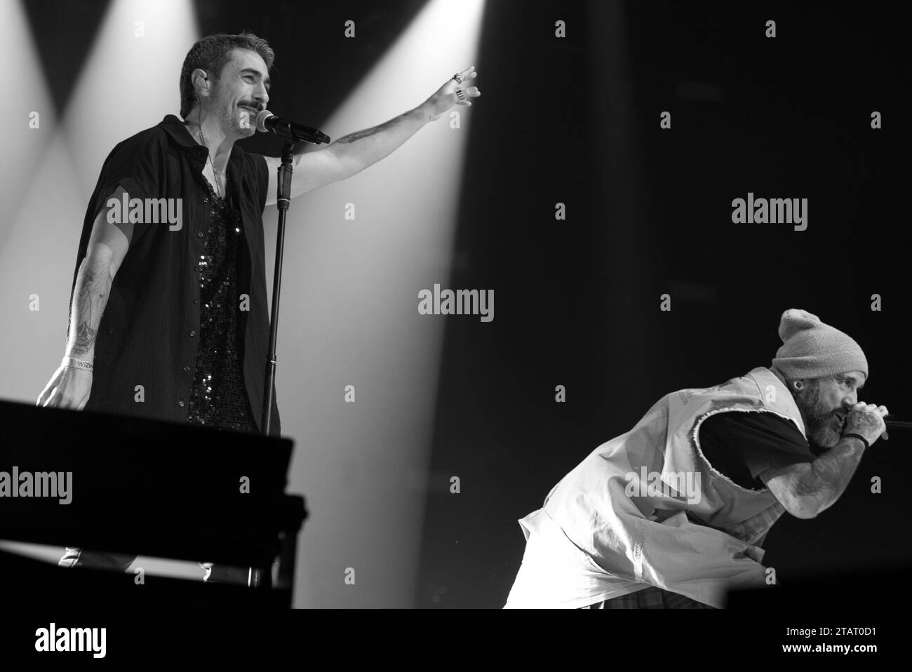 Il cantante Rayden si esibisce durante il concerto al WiZink Center di Madrid. 2 dicembre 2023 Spagna Foto Stock