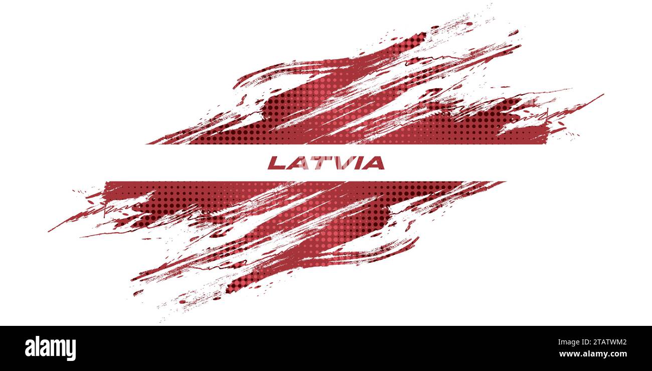 Bandiera della Lettonia con stile pennello. Bandiera della Repubblica Nazionale di Lettonia su sfondo bianco Illustrazione Vettoriale