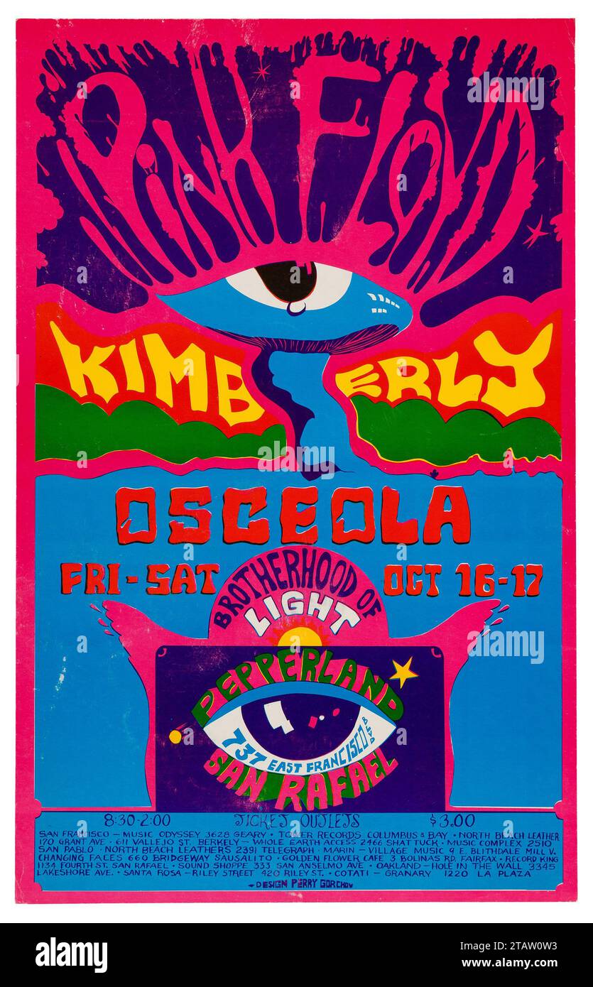 Poster dei concerti Pink Floyd, Kimberly, Osceola - Pepperland, San Rafael (1971) Foto Stock