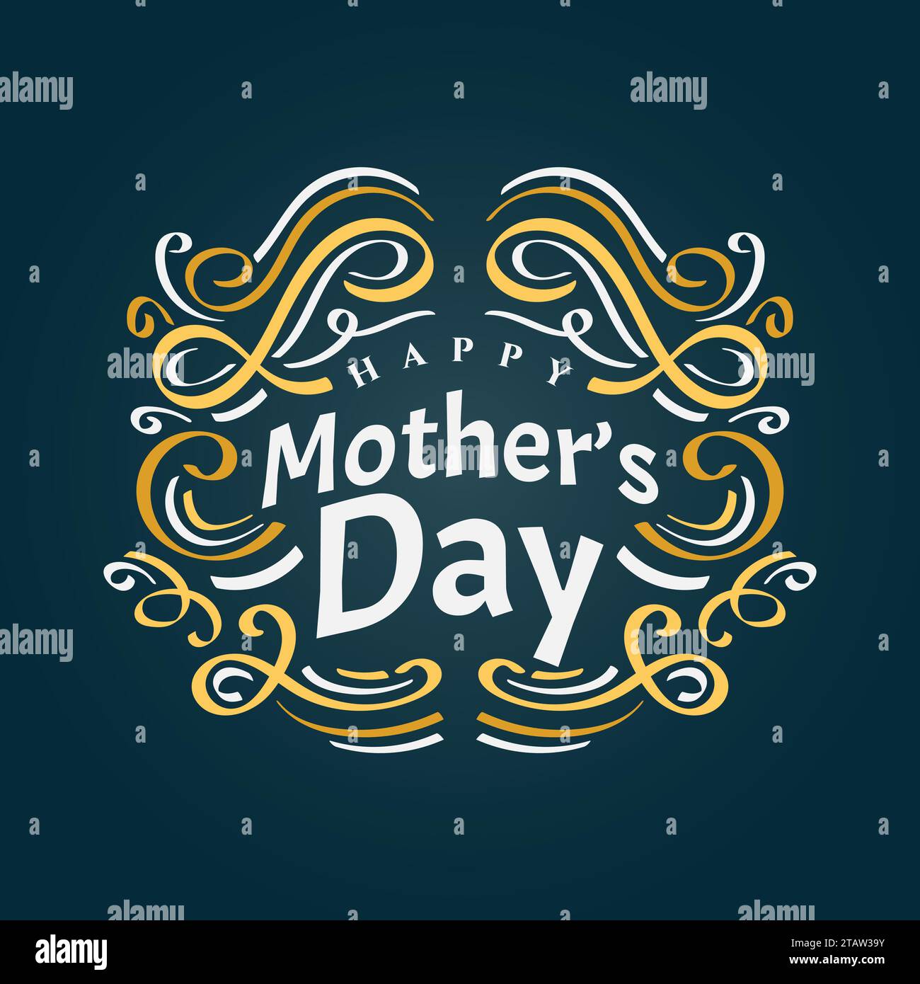 Scritta Happy Mother's Day con combinazione di colori bianco e giallo. Può essere utilizzato per biglietti d'auguri, poster, striscioni o magliette Illustrazione Vettoriale