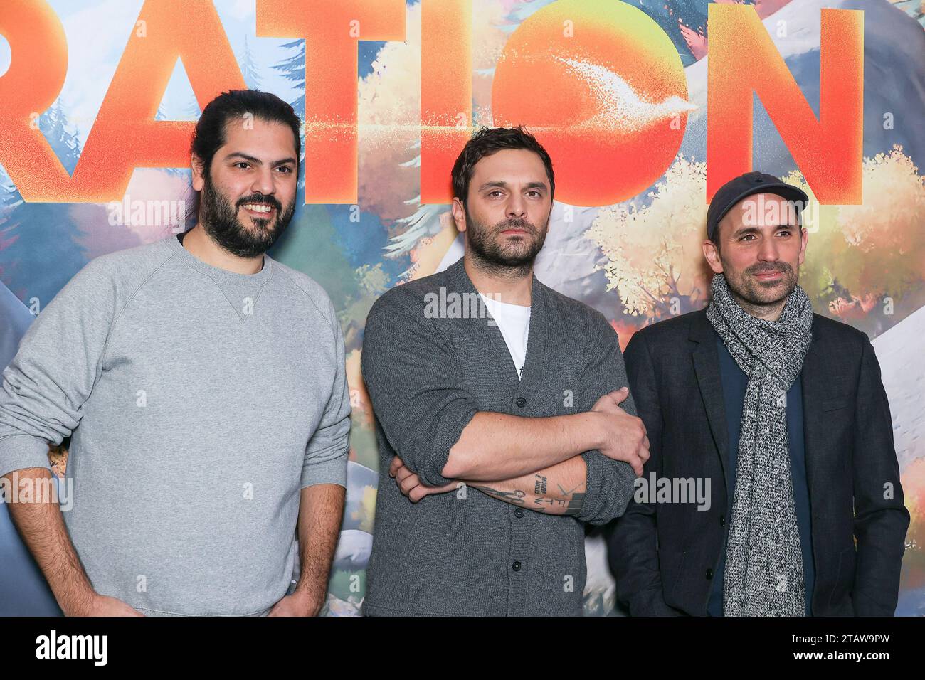 Parigi, Francia. 3 dicembre 2023. Guylo Homsy, Pio Marmai, Benjamin Renner parteciperanno alla premiere del film "Migration" di Parigi all'UGC Normandie il 3 dicembre 2023 a Parigi, in Francia. Foto di Nasser Berzane/ABACAPRESS.COM credito: Abaca Press/Alamy Live News Foto Stock