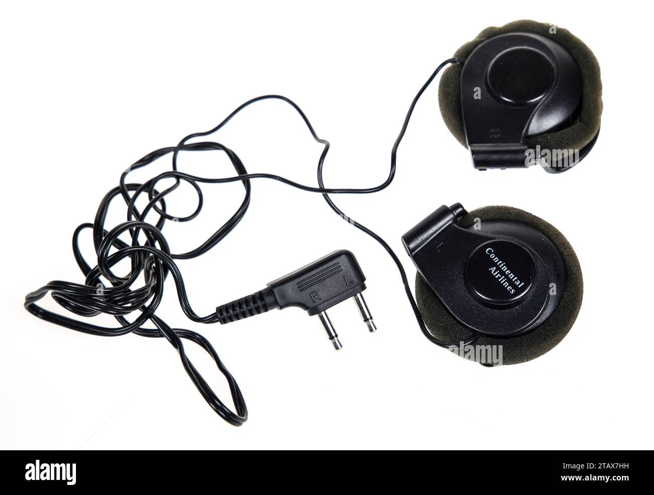 Auricolari forniti da Continental Airlines 1990s Foto Stock