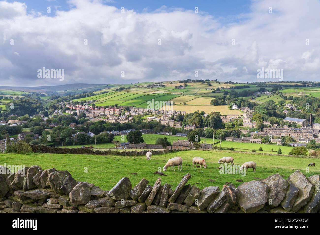 Holmebridge e la Holme Valley vicino a Holmfirth nel West Yorkshire, in Inghilterra Foto Stock