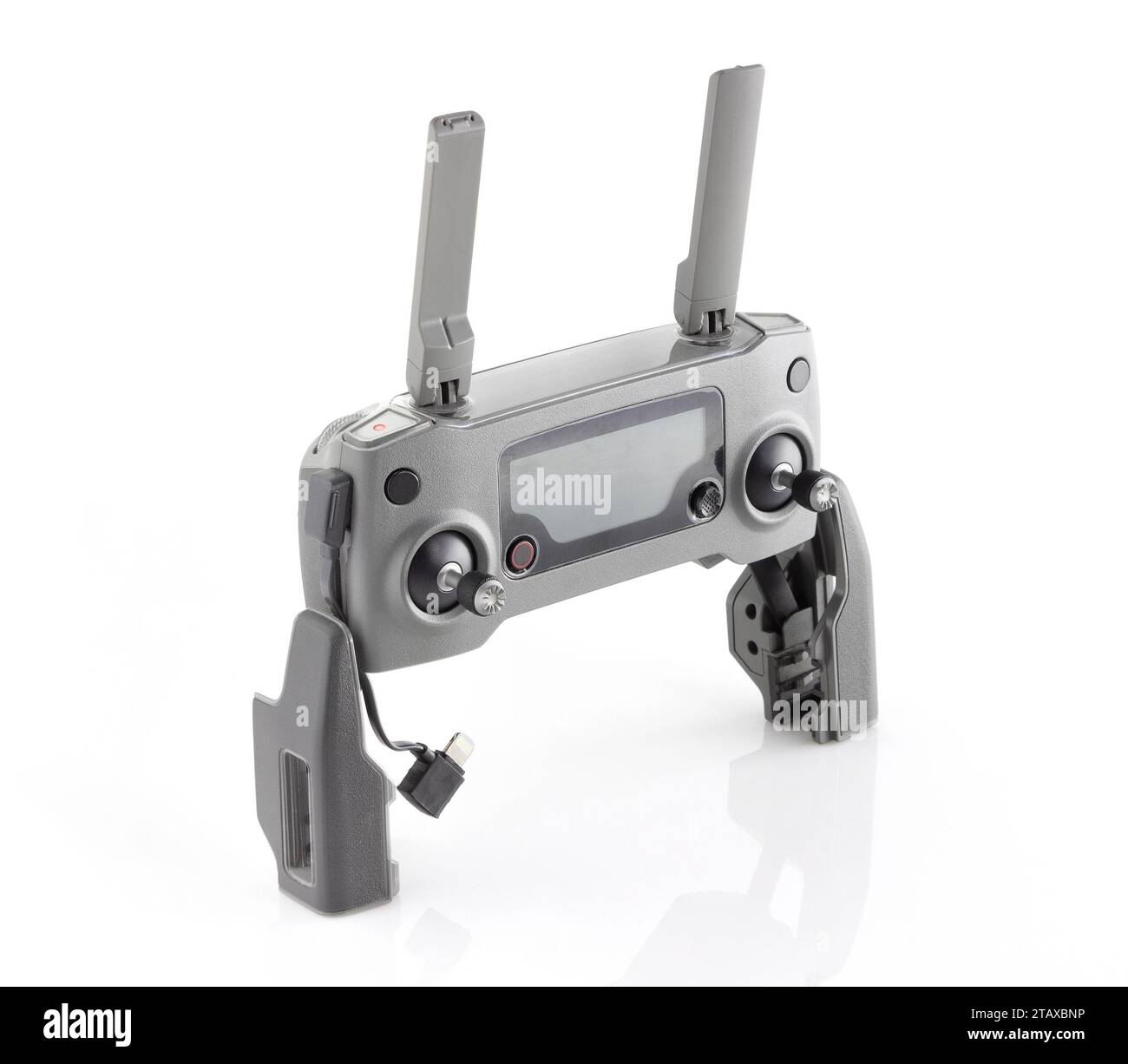 Telecomando Quadcopter su sfondo bianco. Pannello di controllo del drone. Foto Stock
