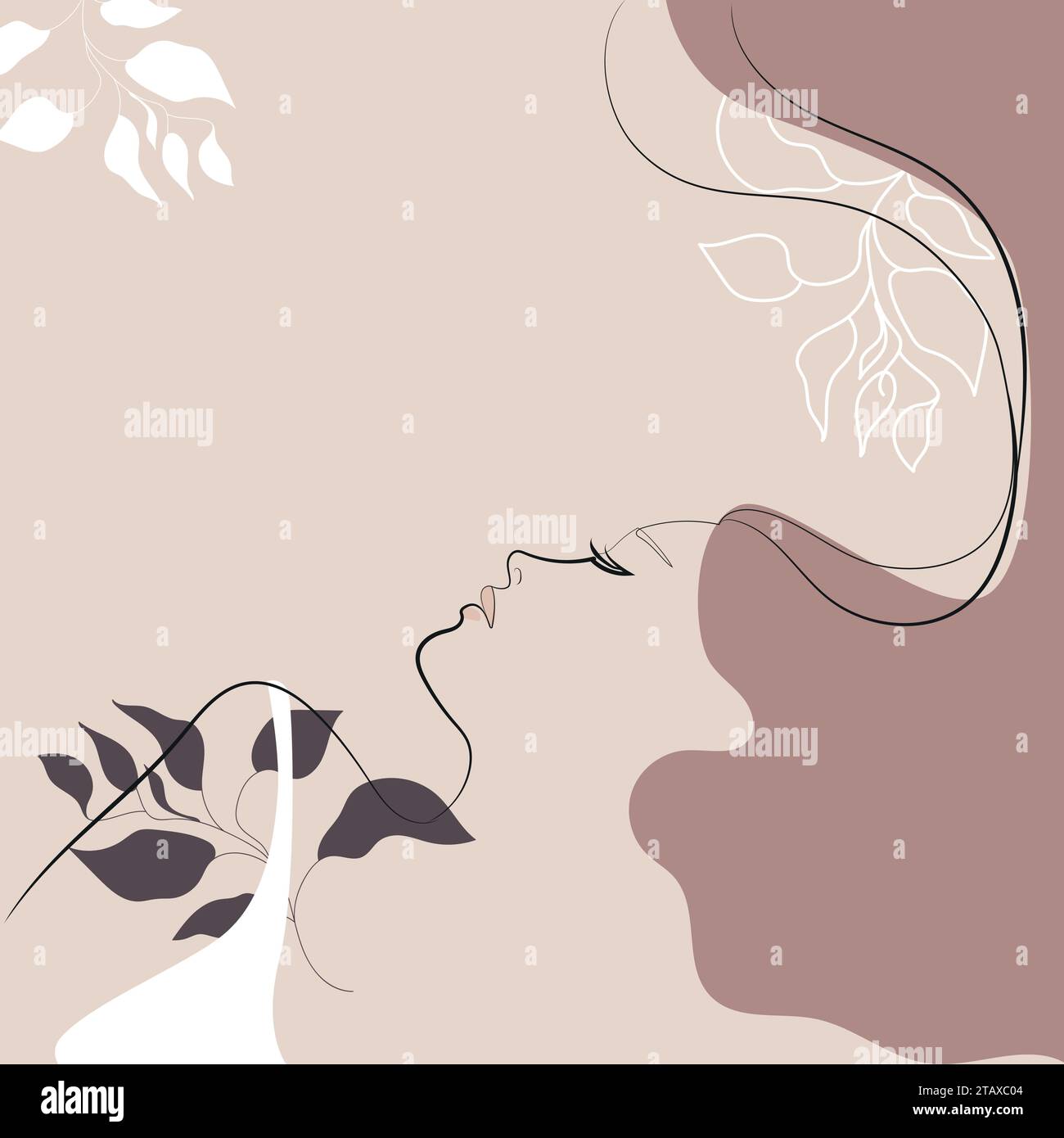 Donna artistica della linea Doodle con forme astratte ed elementi floreali. Design femminile minimalista e astratto per stampa, post sui social media, copertina, confezione Illustrazione Vettoriale