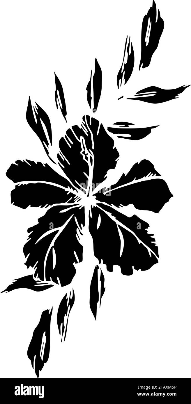 nero disegno silhouette di un ramo di fiori su sfondo bianco, logo, arte Foto Stock