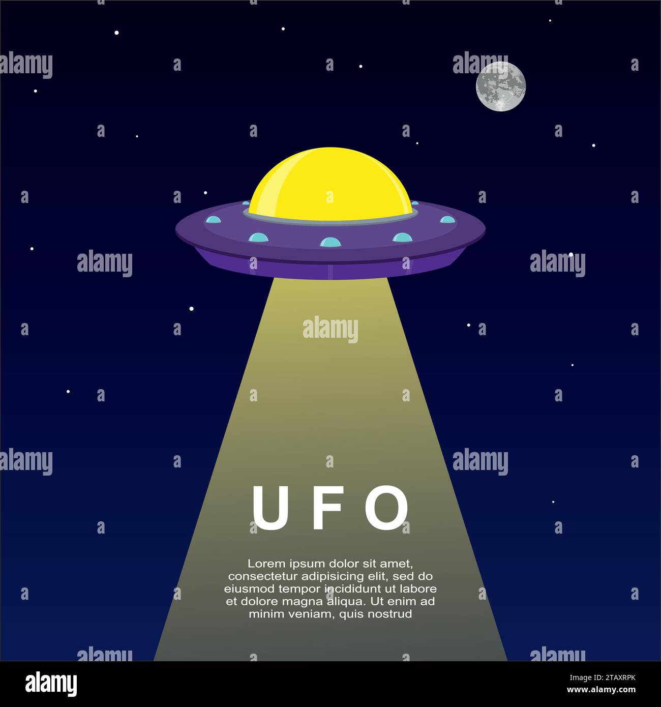 Sfondo astratto dello spazio con UFO Spaceship. Illusione vettoriale Illustrazione Vettoriale