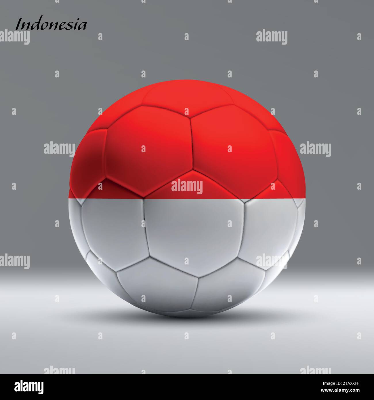 Pallone da calcio 3d realistico con bandiera indonesiana sullo sfondo dello studio, modello di banner calcio Illustrazione Vettoriale
