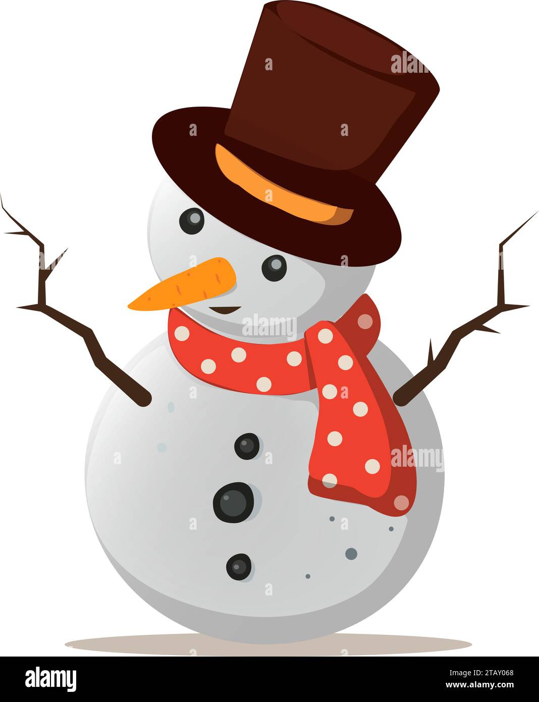 Icona carina del personaggio di pupazzo di neve, pagina da colorare in bianco e nero contorno di Un pupazzo di neve con Una scopa, pupazzo di neve con cappello e sciarpa Illustrazione Vettoriale