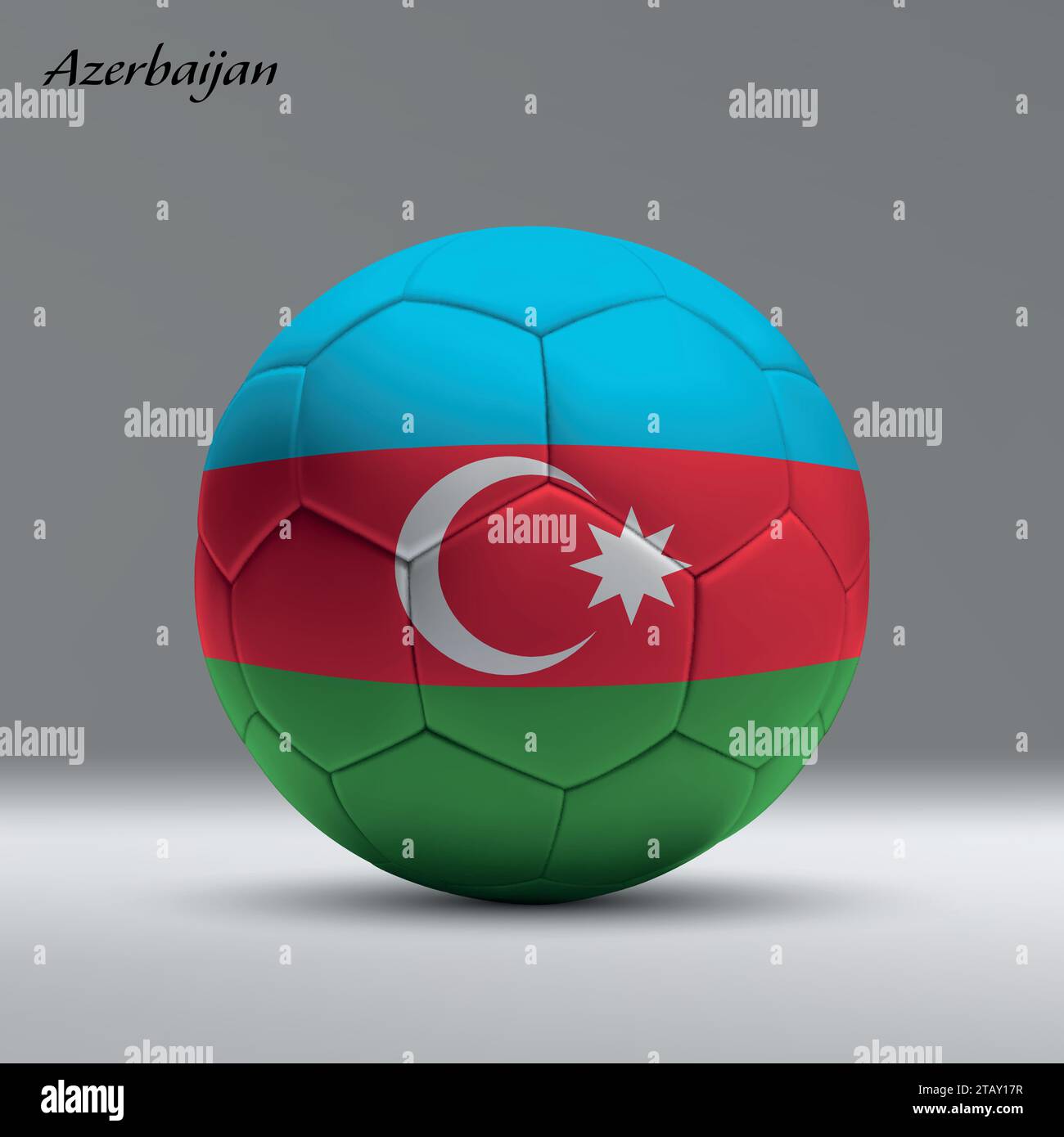 Pallone da calcio 3d realistico con bandiera dell'Azerbaigian sullo sfondo dello studio, modello di banner calcio Illustrazione Vettoriale
