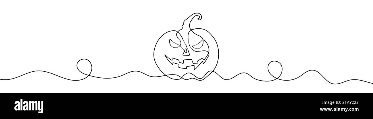 Disegno continuo della zucca di Halloween. Uno sfondo del disegno di una linea. Illustrazione vettoriale. Linea continua della zucca. Illustrazione Vettoriale