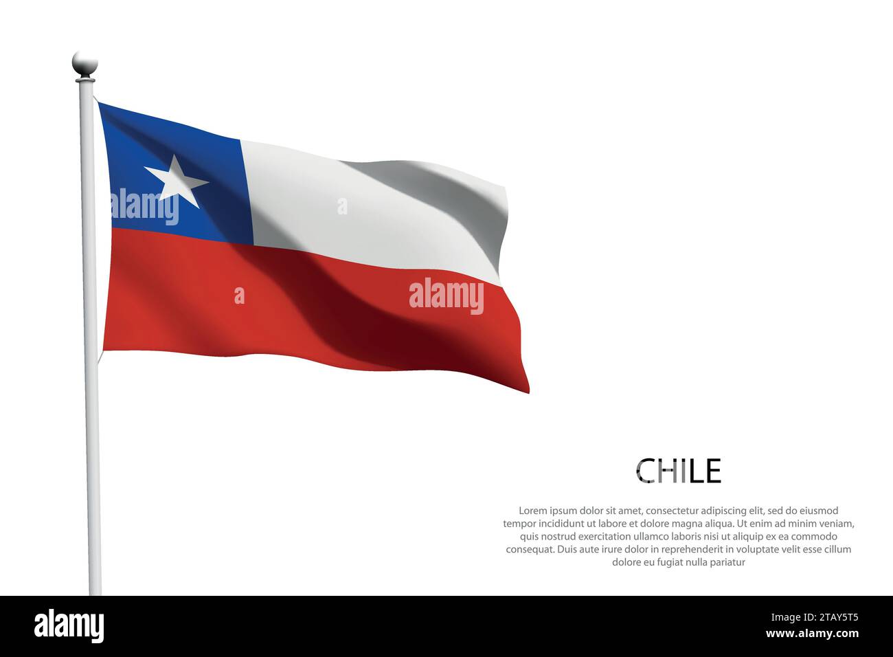 Bandiera nazionale del Cile isolato che sventola su sfondo bianco Illustrazione Vettoriale