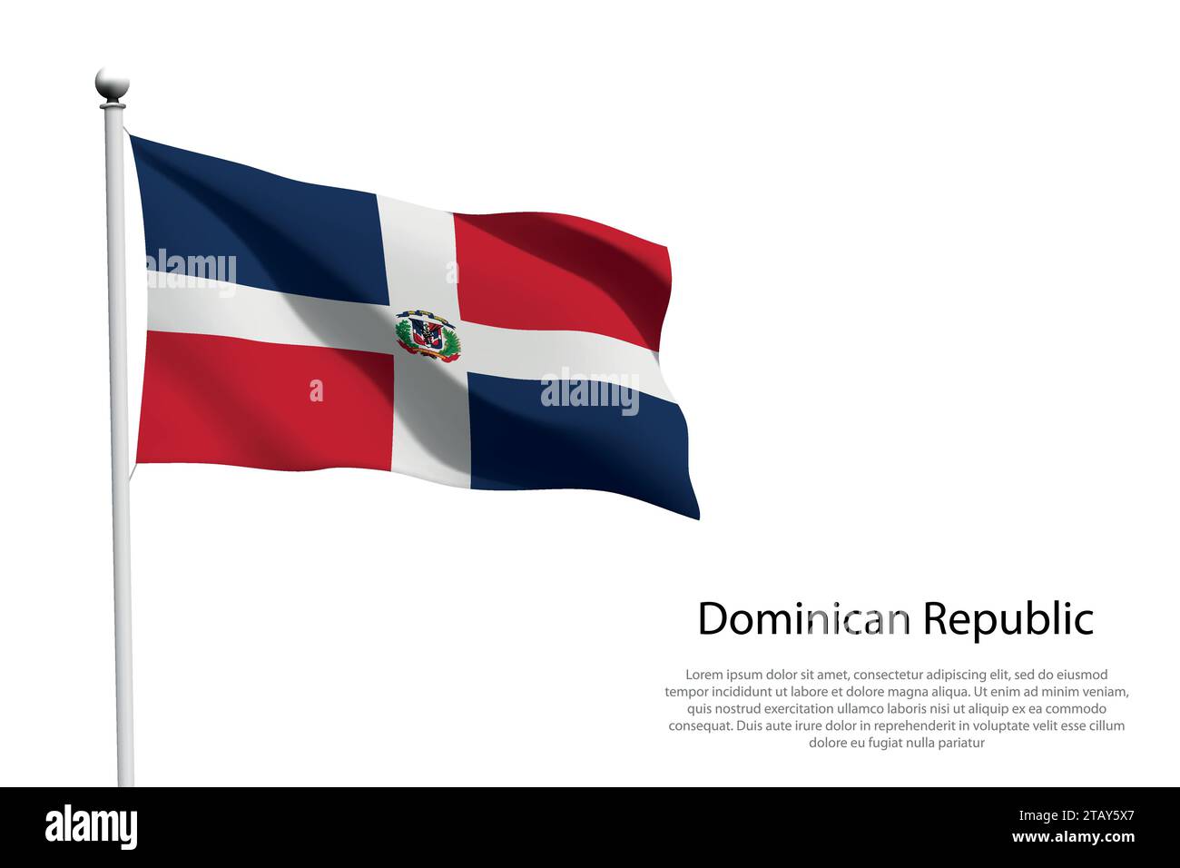 Bandiera nazionale Repubblica Dominicana isolata che sventola su sfondo bianco Illustrazione Vettoriale