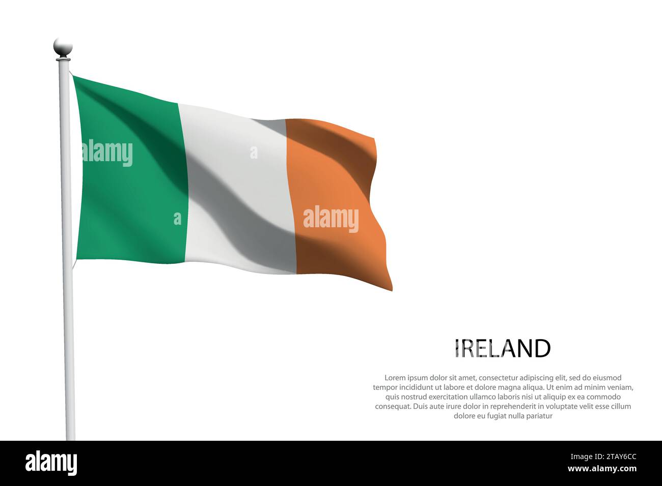 Bandiera nazionale irlandese isolata che sventola su sfondo bianco Illustrazione Vettoriale