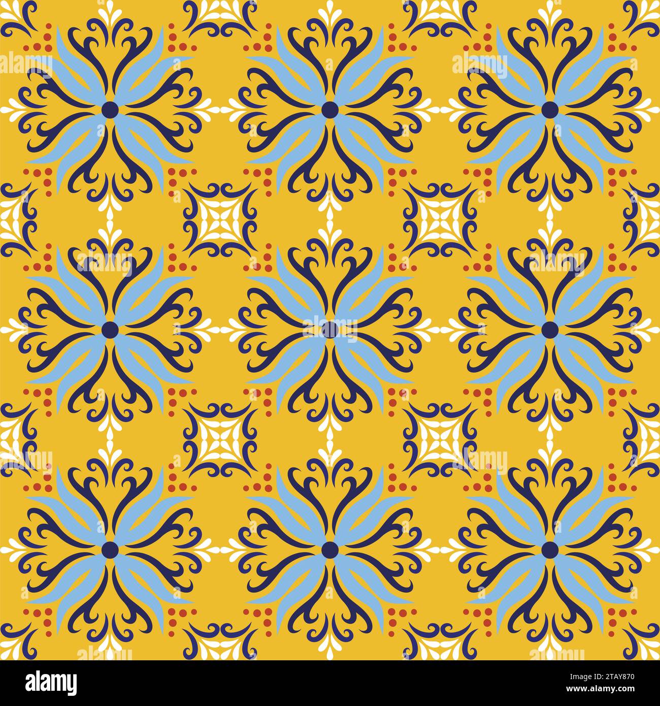 Sfondi con motivo senza cuciture piastrelle in ceramica italiana gialla. Piastrelle ornamentali di color talavera tradizionali azulejos. Spagnolo, italiano, portoghese Illustrazione Vettoriale