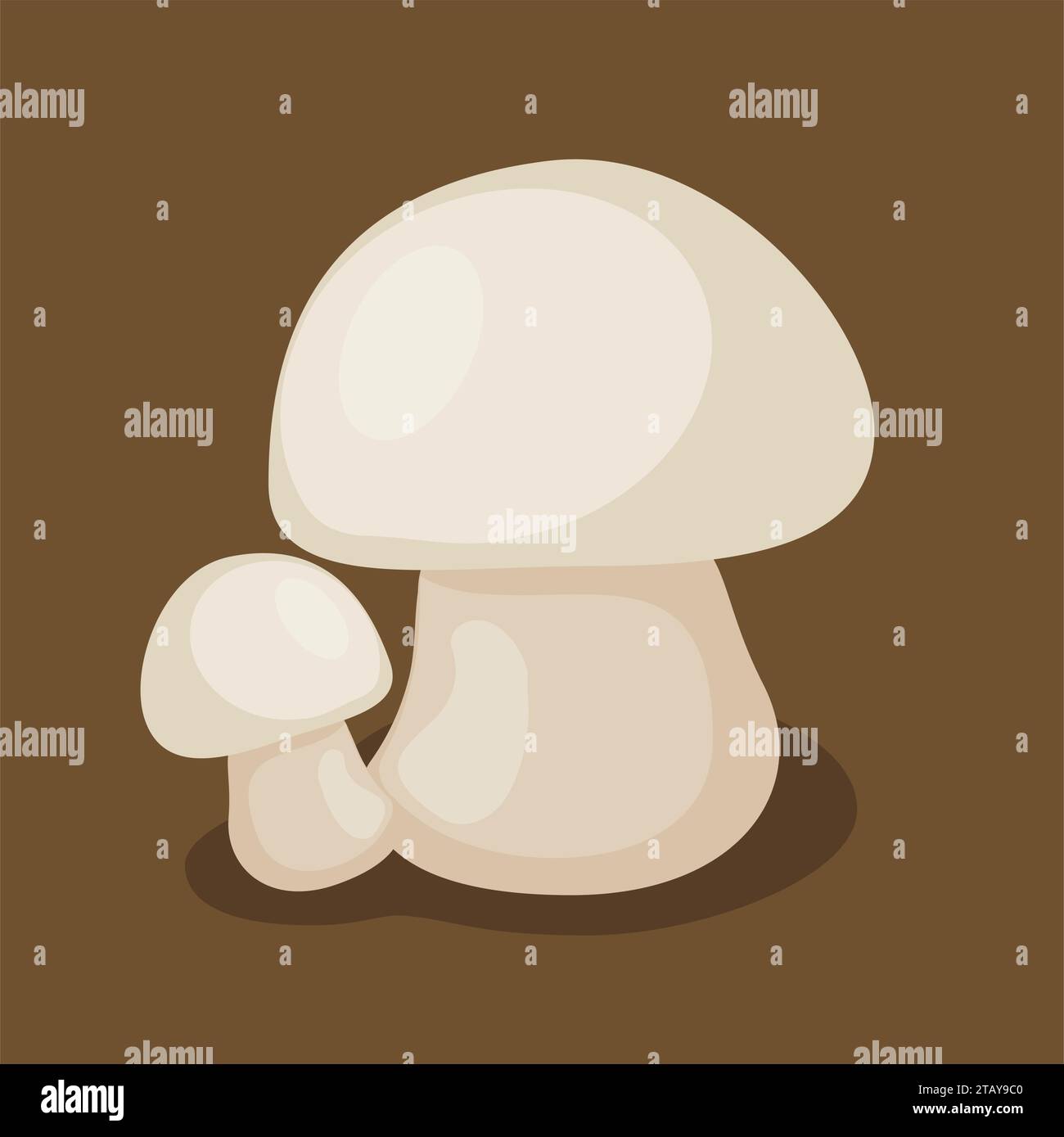 Icona vettoriale dei funghi champignon su sfondo marrone. Fungo commestibile Illustrazione Vettoriale