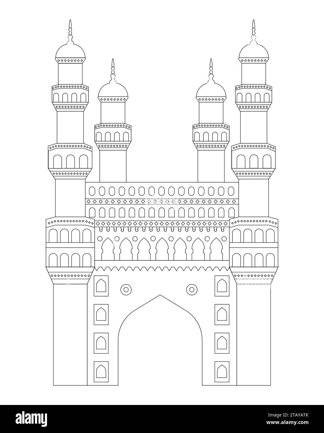 La Vector ilustration di Charminar , Charminar è una moschea e monumento situato a Hyderabad, Telangana, India. Illustrazione Vettoriale