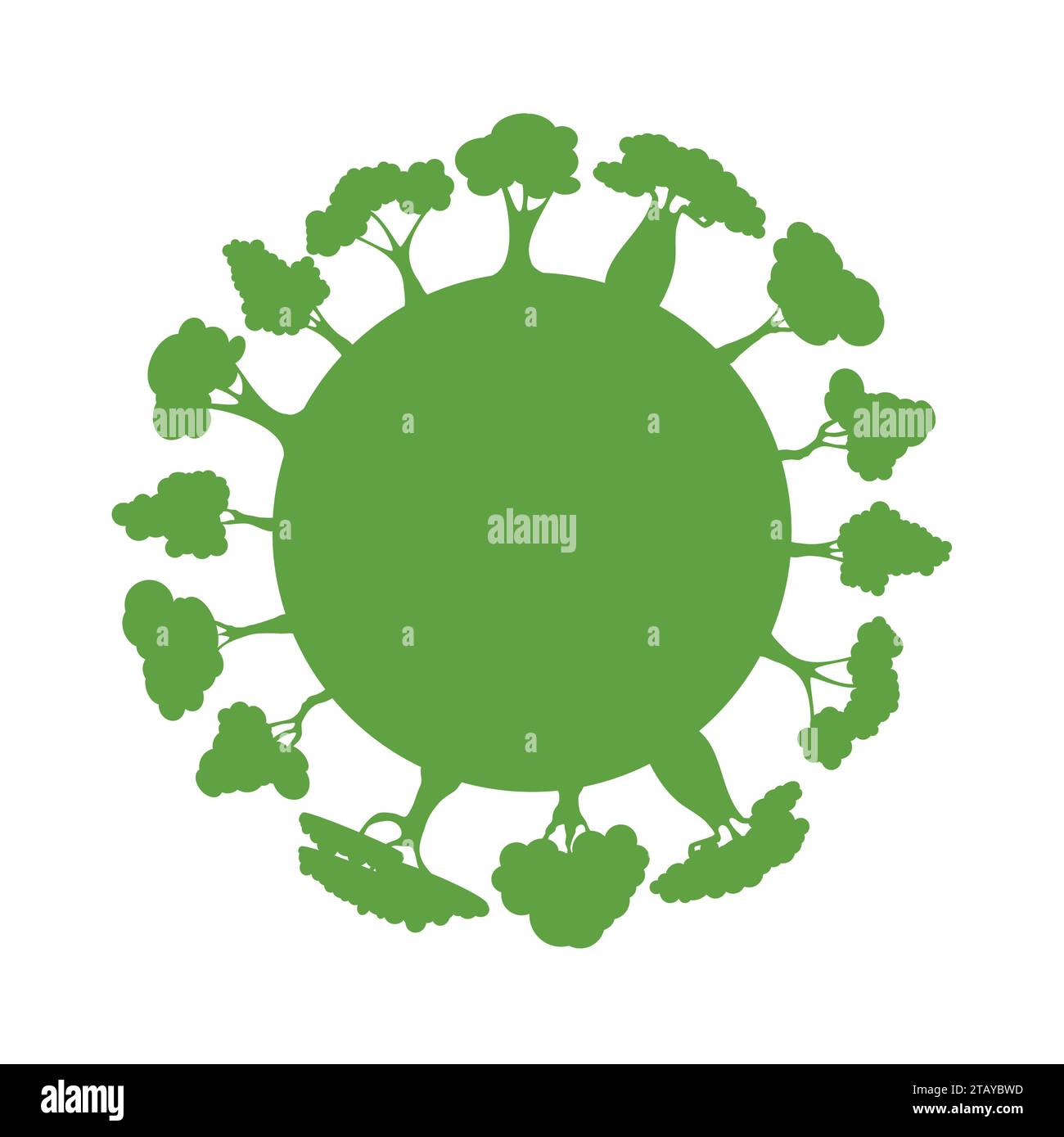 Concetto di ecologia con ecologia e alberi ecologici. Globo silhouette Earth con elementi ambientali intorno. Eco-compatibile. Illustrazione vettoriale Illustrazione Vettoriale