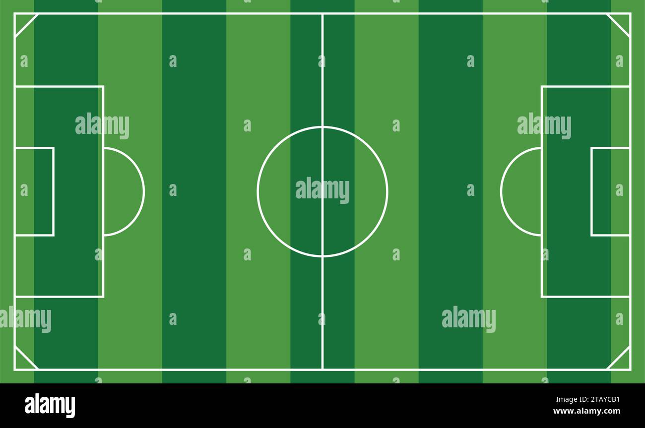 Modello di sfondo campo da calcio o campo da calcio europeo. Illustrazione vettoriale del campo della vista superiore Illustrazione Vettoriale