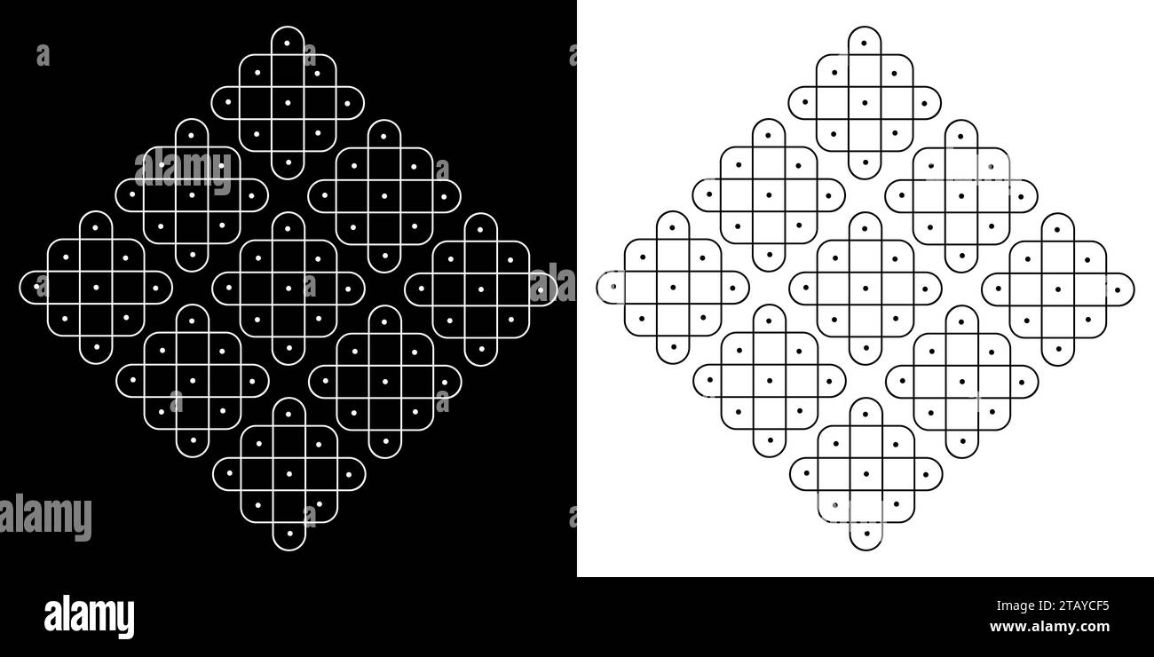 Rangoli o muggu o kolam è una forma d'arte originaria del subcontinente indiano. Le ripetizioni vengono create sul pavimento o sul terreno utilizzando materiali come Illustrazione Vettoriale