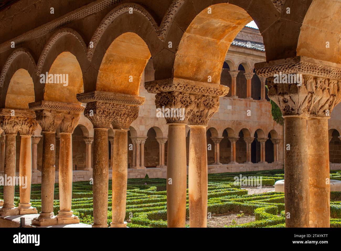 Monastero di Santo Domingo de Silos. Chiostro romanico, Burgos Spagna Foto Stock