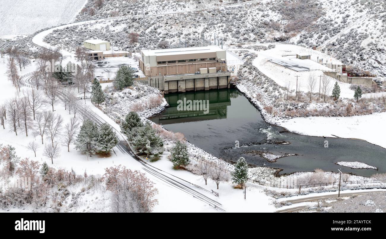 Centrale elettrica presso la diga di Luck Peak vicino a Boise, Idaho Foto Stock