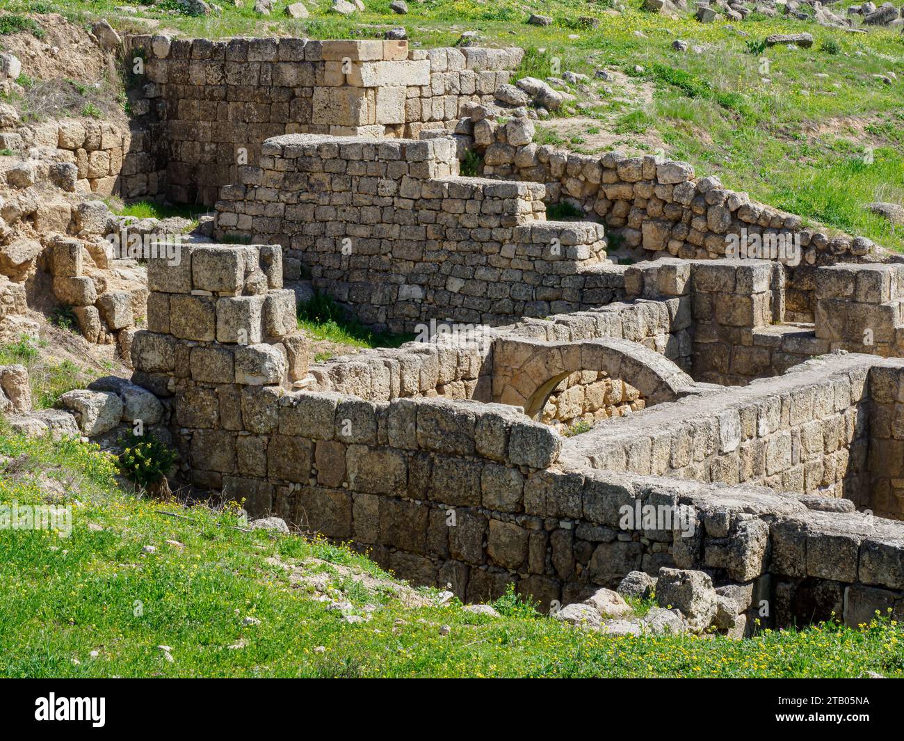 Edifici nell'antica città di Jerash, che si ritiene siano stati fondati nel 331 a.C. da Alessandro Magno, Giordania Foto Stock