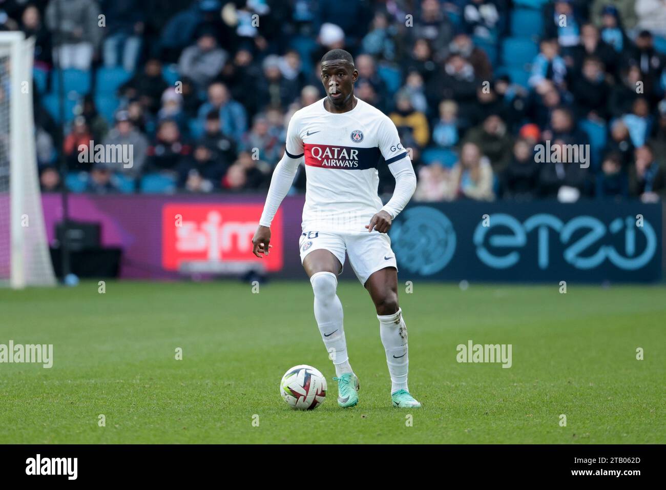 Le Havre, Francia. 3 dicembre 2023. Nordi Mukiele del PSG durante la partita di calcio del campionato francese di Ligue 1 tra le Havre AC e Paris Saint-Germain il 3 dicembre 2023 allo stadio Oceane di le Havre, Francia - foto Jean Catuffe/DPPI Credit: DPPI Media/Alamy Live News Foto Stock